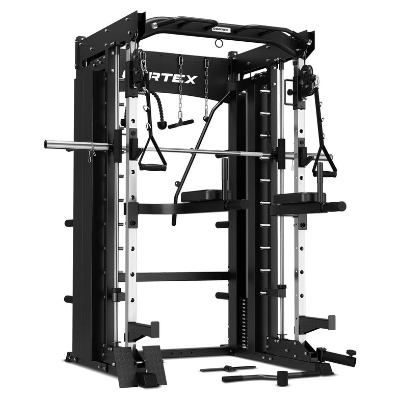 CORTEX SM-26 6-in-1 Power Rack with Dual Stack Smith & Cable Machine + BN6 Bench + 130kg Olympic Weight Plate & Barbell Package