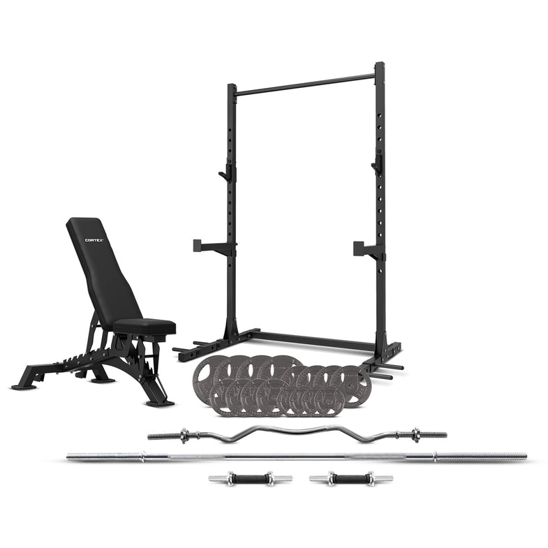 Cortex SR3 Squat Rack with 90kg Tri-Grip Weights + BN-9 Bench + Multi-Bar Package