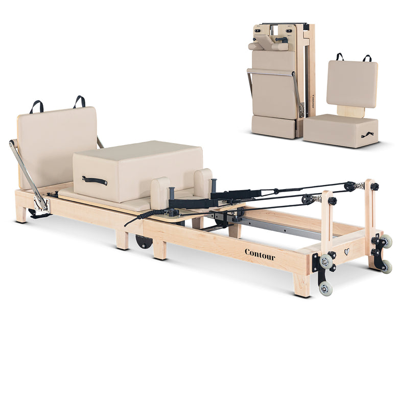 Contour Folding Wooden Pilates Reformer Machine - Beige