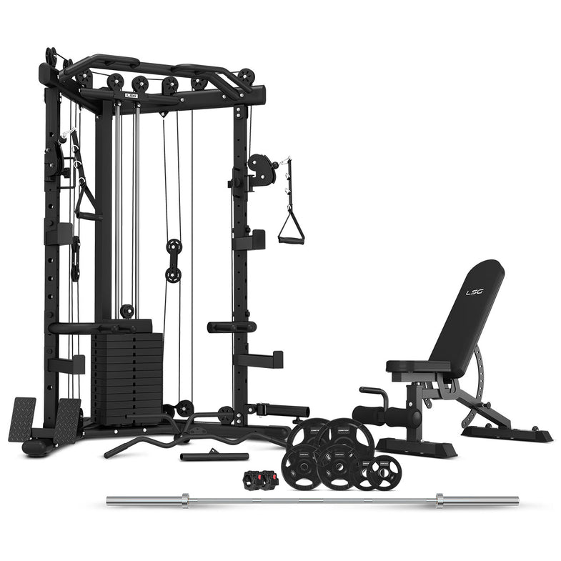GRK-110 Space Saving Multi-Function Rack with 73kg Cable Crossover + FID Bench + 90kg Olympic Weight Package