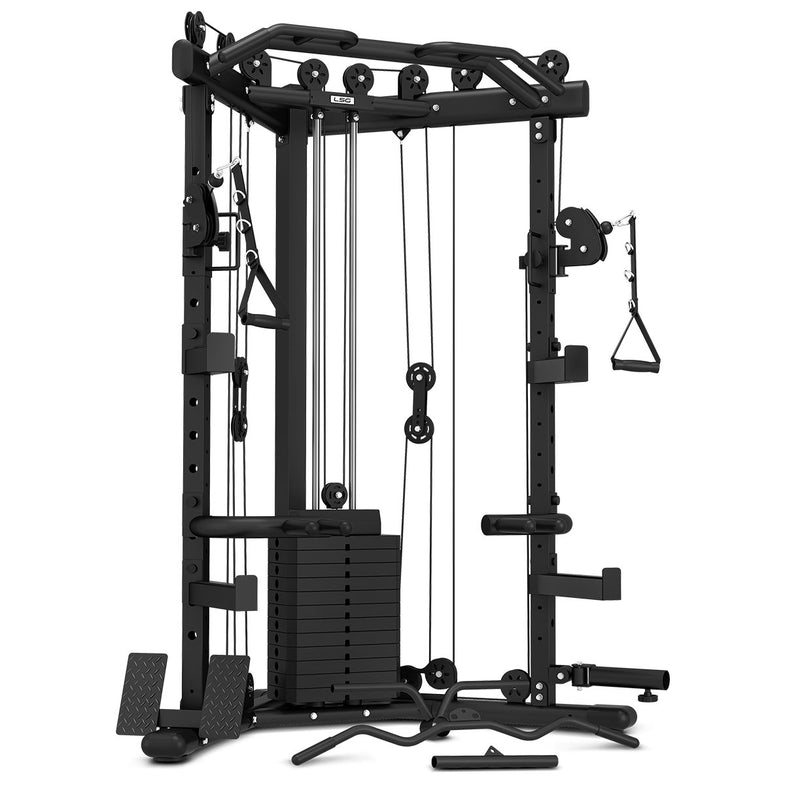 GRK-110 Space Saving Multi-Function Rack with 74kg Cable Crossover + FID Bench + 90kg Olympic Bumper Weight Package