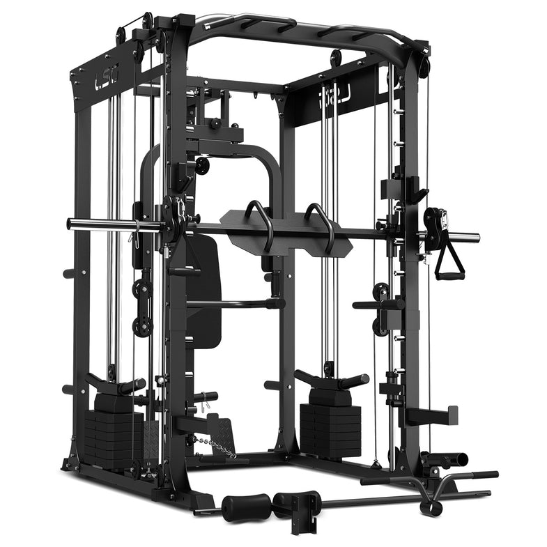 GRK200 10-in-1 Home Gym Station, Power Rack, Smith Machine and Cable Crossover + 90kg Olympic Barbell & Bumper Plate Set