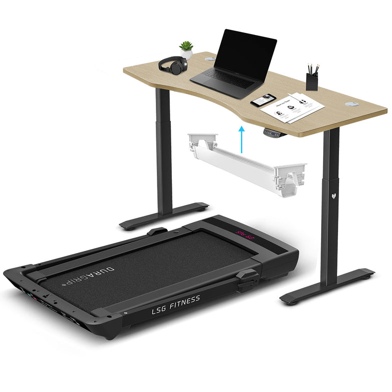 Pacer M5 Treadmill + ErgoDesk Automatic Oak Standing Desk 150cm + Cable Management Tray