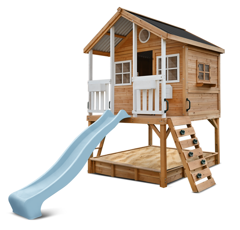Winchester Cubby House (Elevated 1.2m) with 2.2m Slide (Pastel Blue)