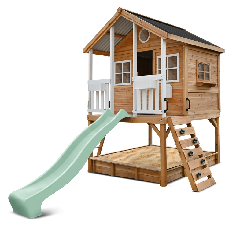 Winchester Cubby House (Elevated 1.2m) with 2.2m Slide (Pastel Green)