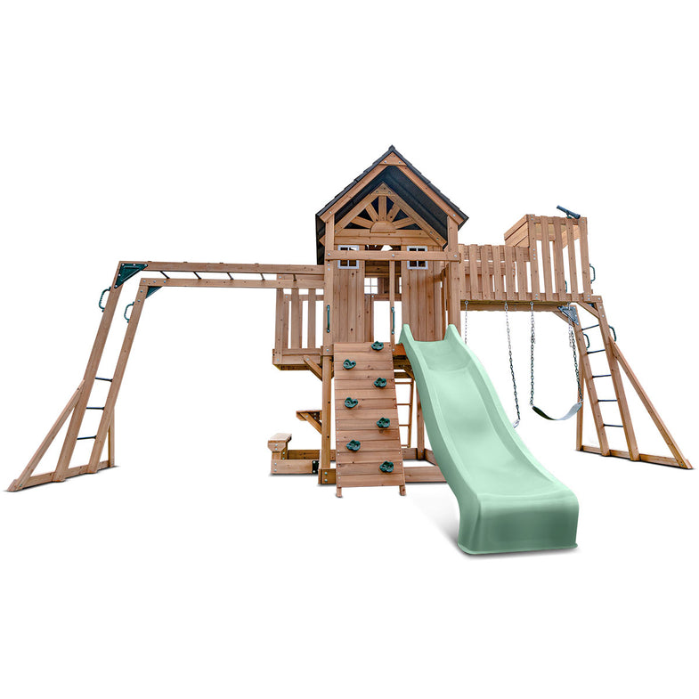 Kensington Swing Set, Monkey Bars & Play Centre with 2.2m Slide (Pastel Green)