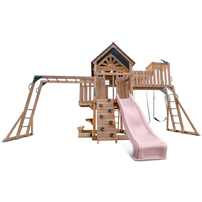 Kensington Swing Set, Monkey Bars & Play Centre with 2.2m Slide (Pastel Pink)