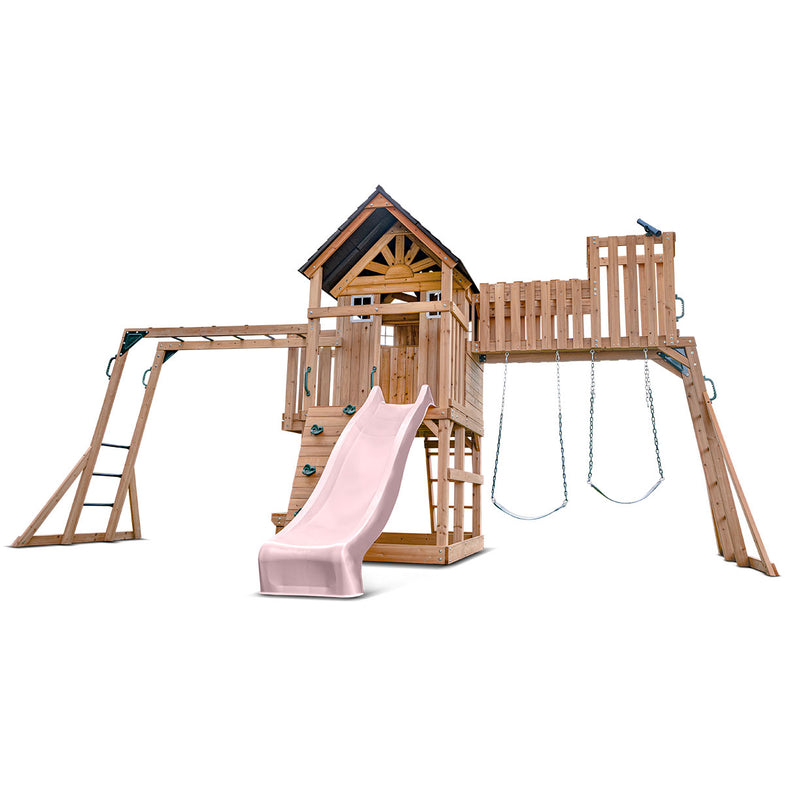 Kensington Swing Set, Monkey Bars & Play Centre with 2.2m Slide (Pastel Pink)