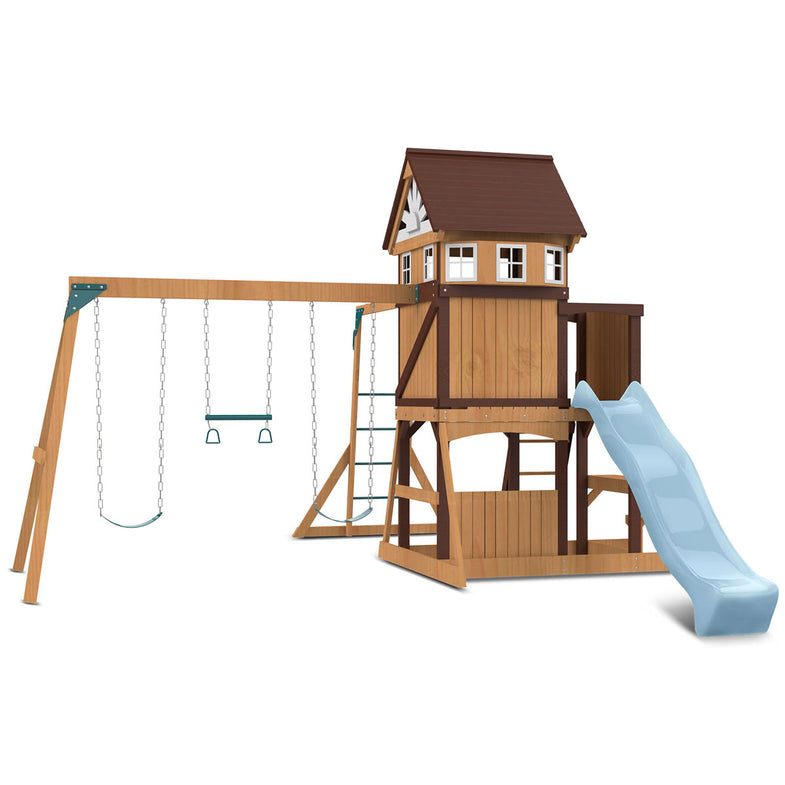 Meer Brook Swing Set, Monkey Bars & Play Centre with 2.2m Slide (Pastel Blue)