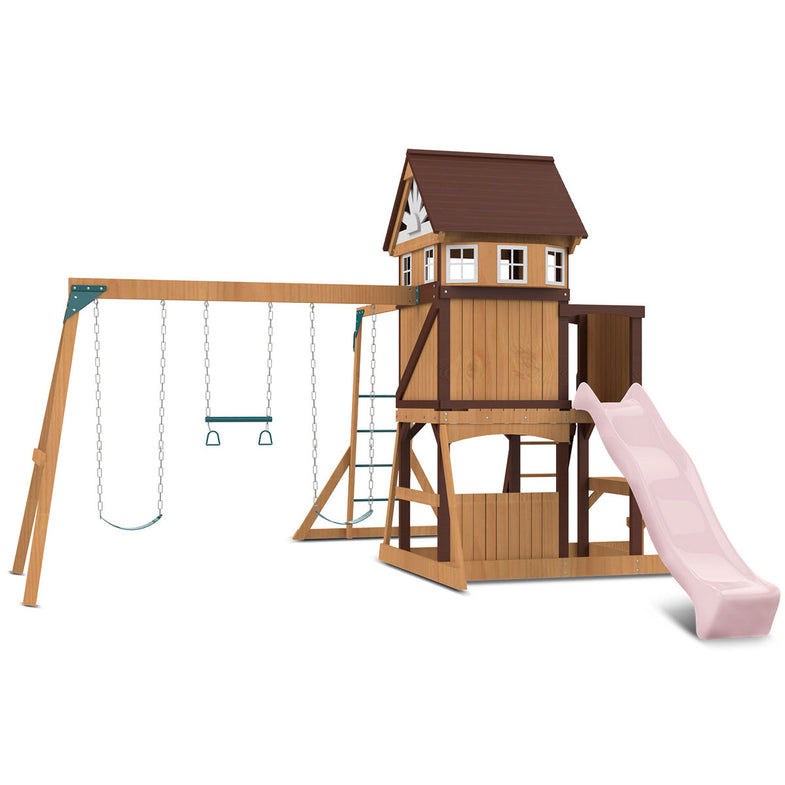 Meer Brook Swing Set, Monkey Bars & Play Centre with 2.2m Slide (Pastel Pink)