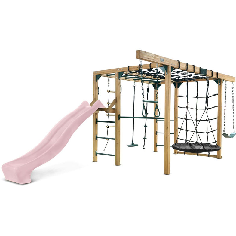 Orangutan Monkey Bars Jungle Gym Climbing Frame with 2.2m Slide (Pastel Pink)