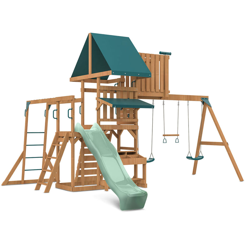 Walton Swing Set, Monkey Bars & Play Centre with 2.2m Slide (Pastel Green)