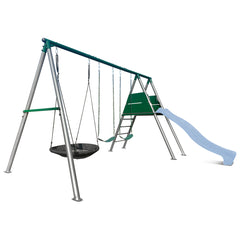 Europa Commercial Grade Steel Swing Set with Climb & 2.2m Slide (Pastel Blue)