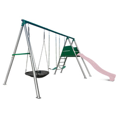 Europa Commercial Grade Steel Swing Set with Climb & 2.2m Slide (Pastel Pink)
