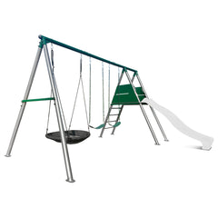 Europa Commercial Grade Steel Swing Set with Climb & 3.0m Slide (White)
