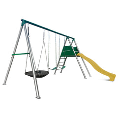 Europa Commercial Grade Steel Swing Set with Climb & 2.2m Slide (Yellow)