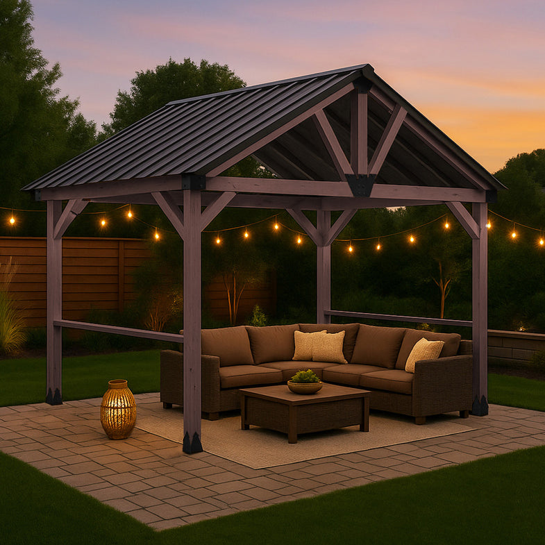 Oslo XL 3.6m x 2.4m BBQ/Grill Timber & Steel Gable Roof Gazebo
