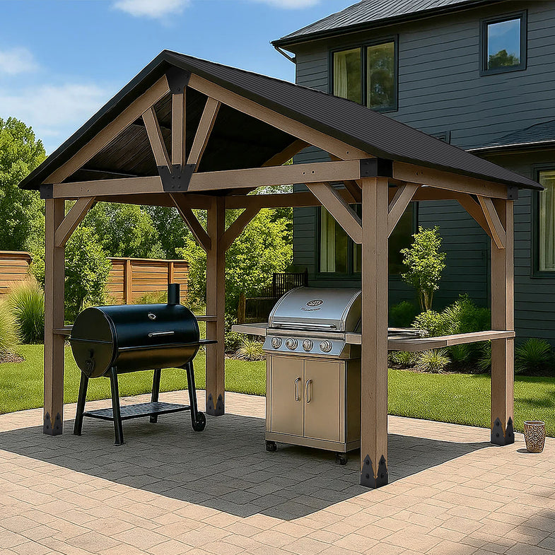 Oslo XL 3.6m x 2.4m BBQ/Grill Timber & Steel Gable Roof Gazebo