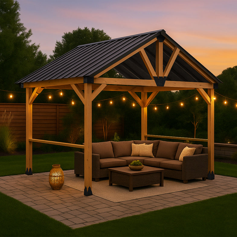 Oslo XL 3.6m x 2.4m BBQ/Grill Timber & Steel Gable Roof Gazebo