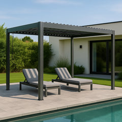 Elmont 3m x 4m Aluminium Adjustable Louvre Pergola (Charcoal Grey)