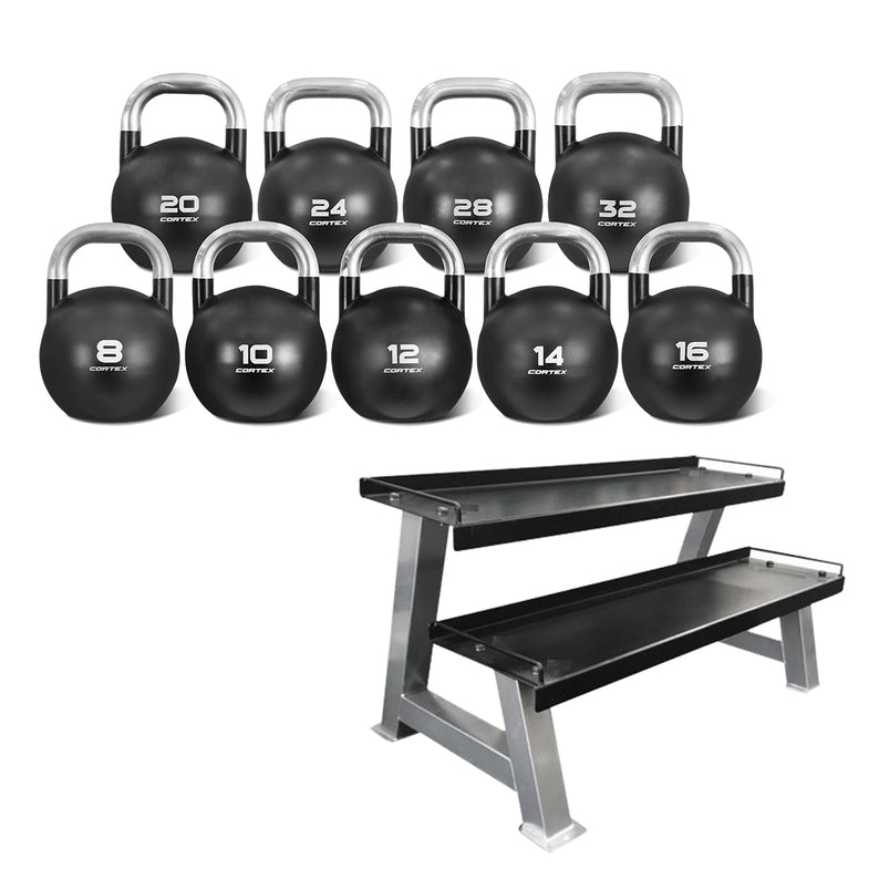 8kg to 32kg Commercial Steel Kettlebell V2 Package with Kettlebell Stand