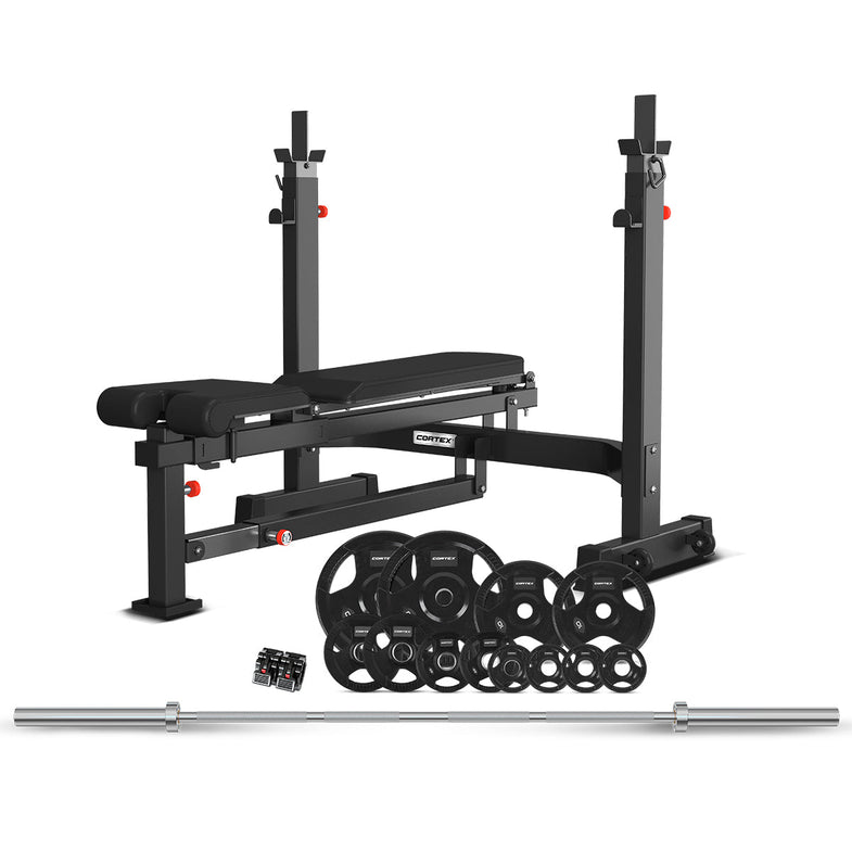MF410 MultiFunction Bench Press + 100kg Olympic Tri-Grip Weight Plate & Barbell Package