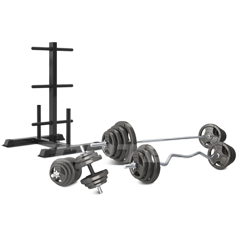 90kg Tri-Grip 25mm Standard Barbell Weight Set with Weight Tree