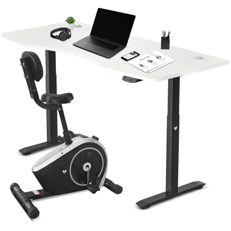 Cyclestation3 Exercise Bike with ErgoDesk Automatic Standing Desk 1800mm in White